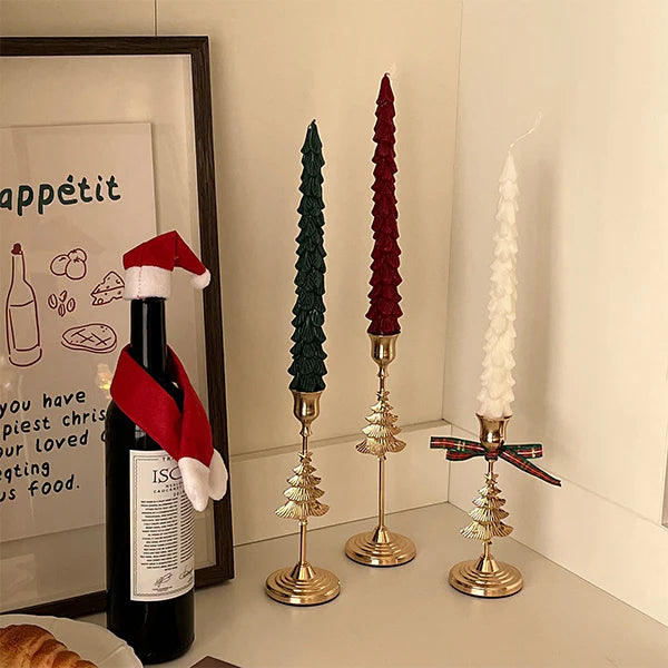 ოქროსფერი საშობაო მინის ხის სანთლების დამჭერის ნაკრები – სახლის დეკორი