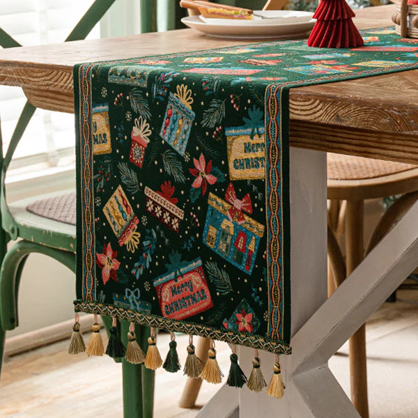 საშობაო სუფრის გასაშლელი - ბამბა-სელის ნაზავი თასმებით - ოთხი სადღესასწაულო სტილი და ზომა