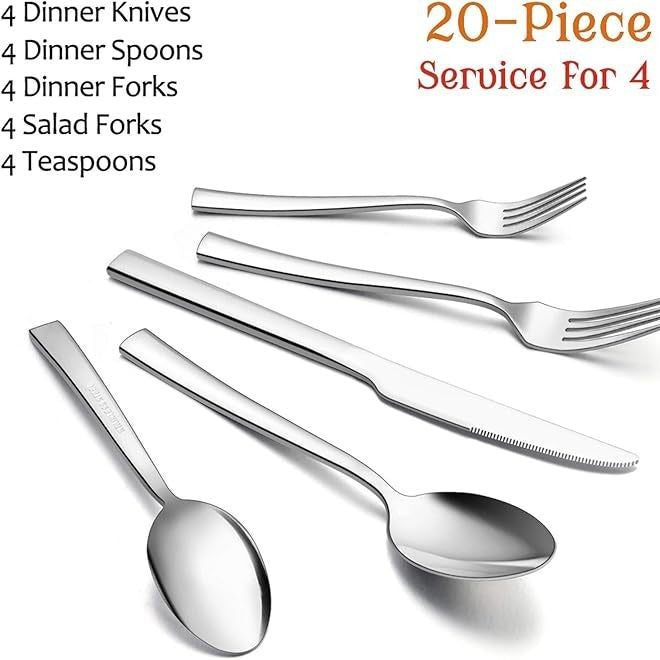 20-piece Stainless Steel Flatware Set, knives, spoons, forks
