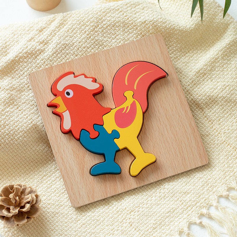 3D Wooden Animal and Traffic Pattern Puzzle Toy for Kids