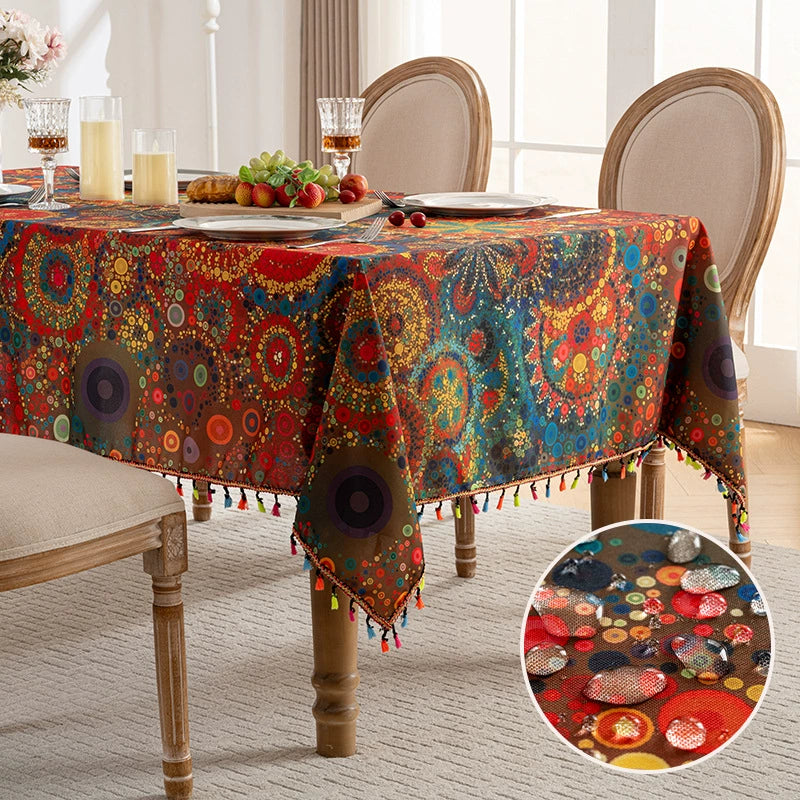 Colored Circles Polyester Tablecloth