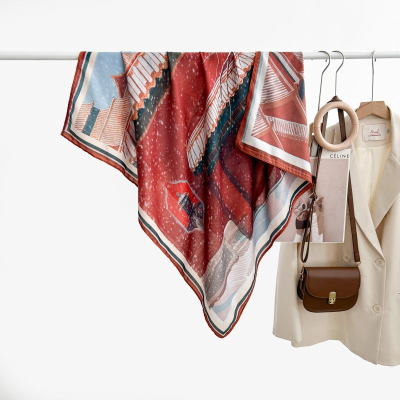 Silk - Wool Blend Multicolored Scarf, 90 x 90cm