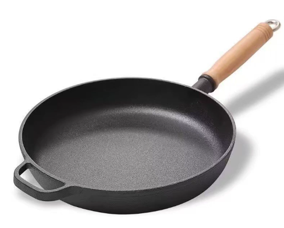 Cast Iron Non-stick Frying Pan, Flat Bottom Pan, 29cm