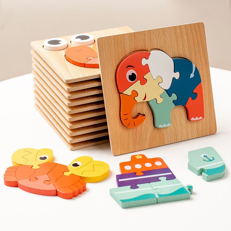 3D Wooden Animal and Traffic Pattern Puzzle Toy for Kids