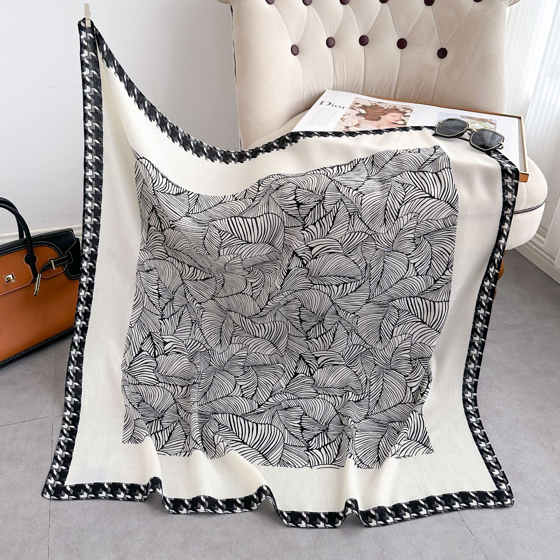 Soft Silk - Cotton Printed Square Scarf, 90 x 90cm