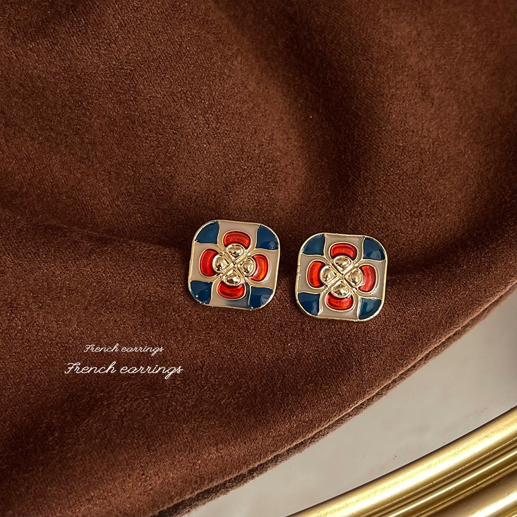 Enamel Square Stud Earrings