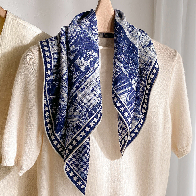 Silk Wool Blend Jacquard Square Scarf, 38 x 38cm